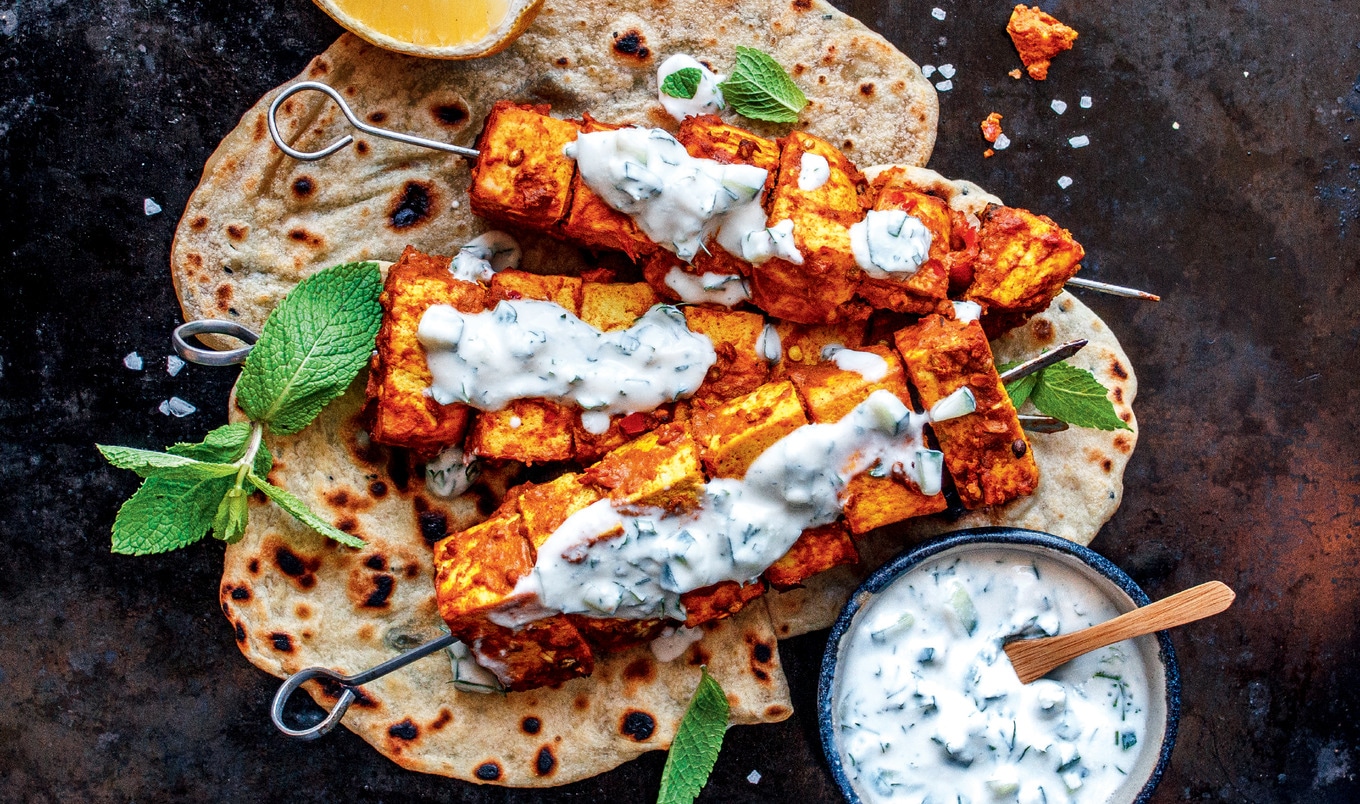Tandoori Tofu Skewers With Dill Yogurt Sauce