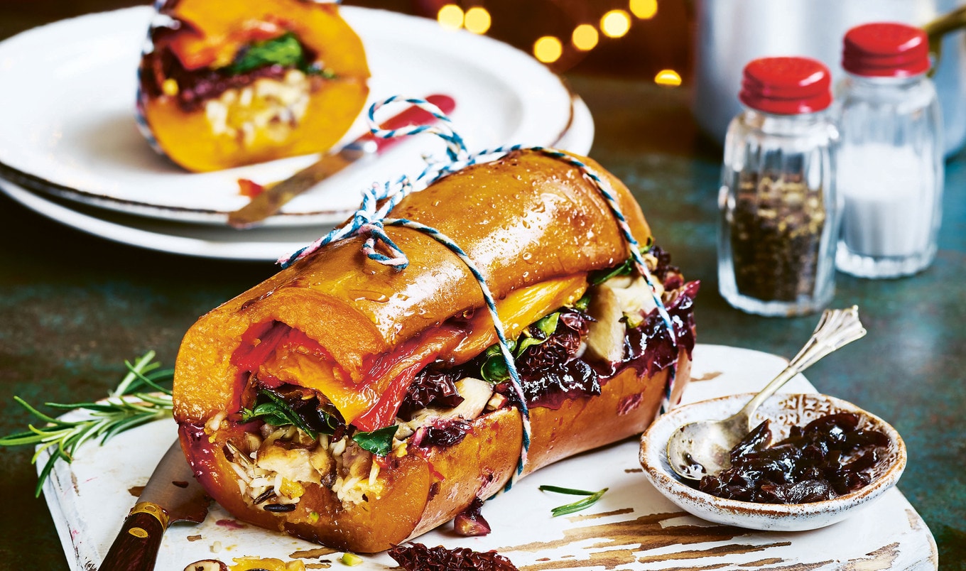 Stuffed Squash Vegan Roast With Cranberry-Orange Sauce