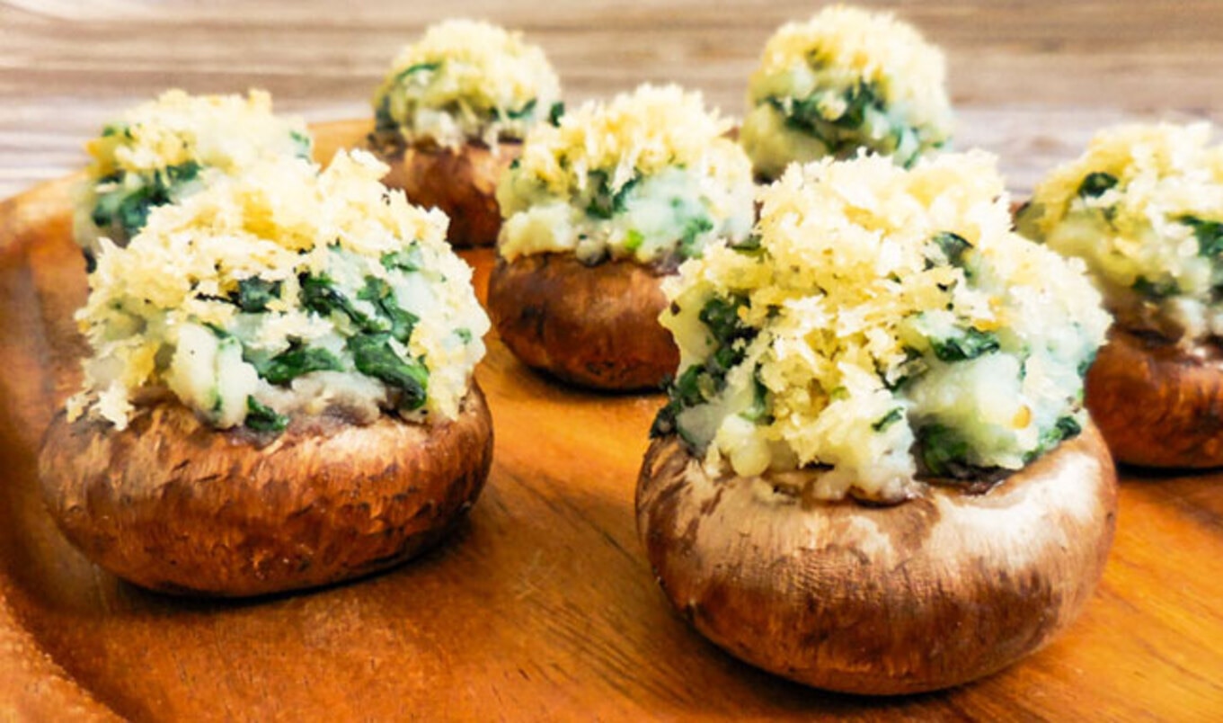 Spinach and Mashed Potato Stuffed Mushrooms