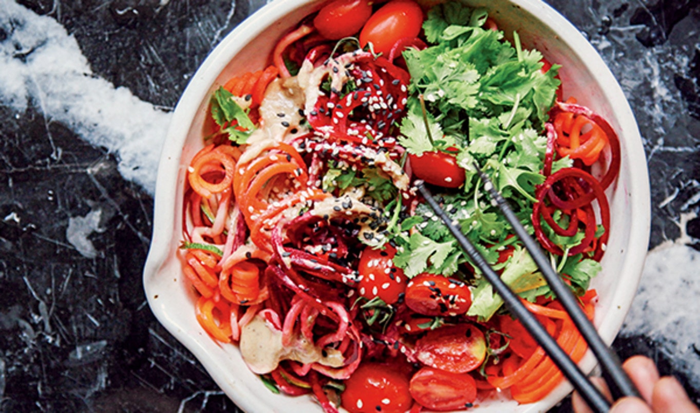 Raw Veggie Noodle Bowl With Ginger-Tamarind Sauce