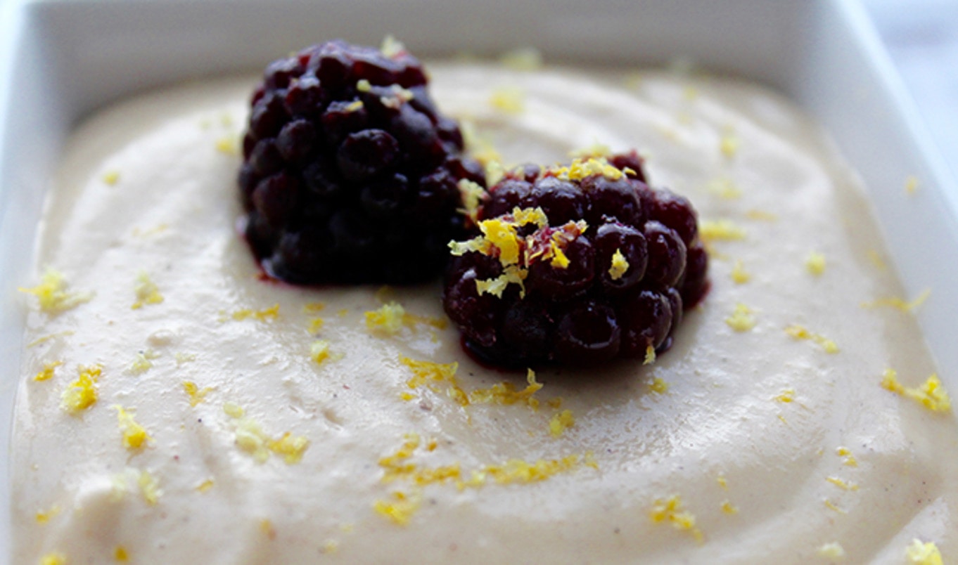 Easy Lemon Cardamom Cashew Cream With Fresh Blackberries