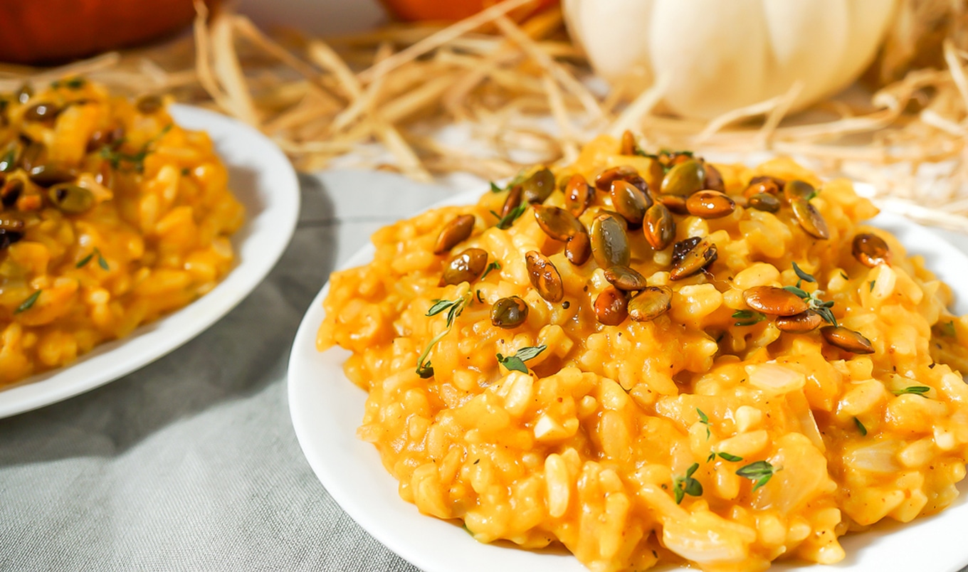 Creamy Vegan Pumpkin Risotto With Roasted Pepitas