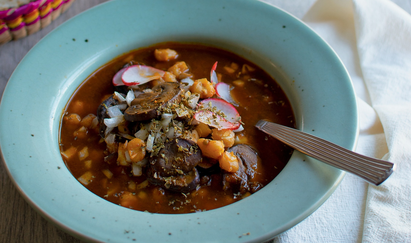 Instant Pot Red Pozole With Mushrooms and Hominy
