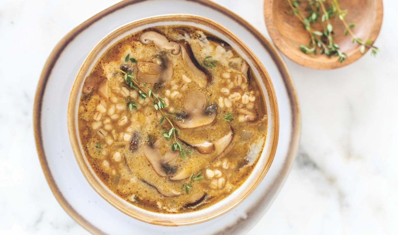 Creamy Cashew Miso Barley Stew With Mushrooms and Thyme