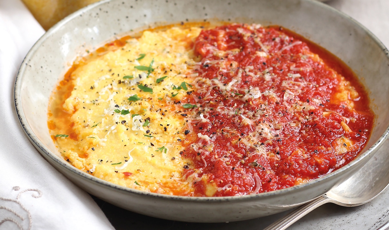 Italian Soft Polenta With Tomato Sugo Sauce