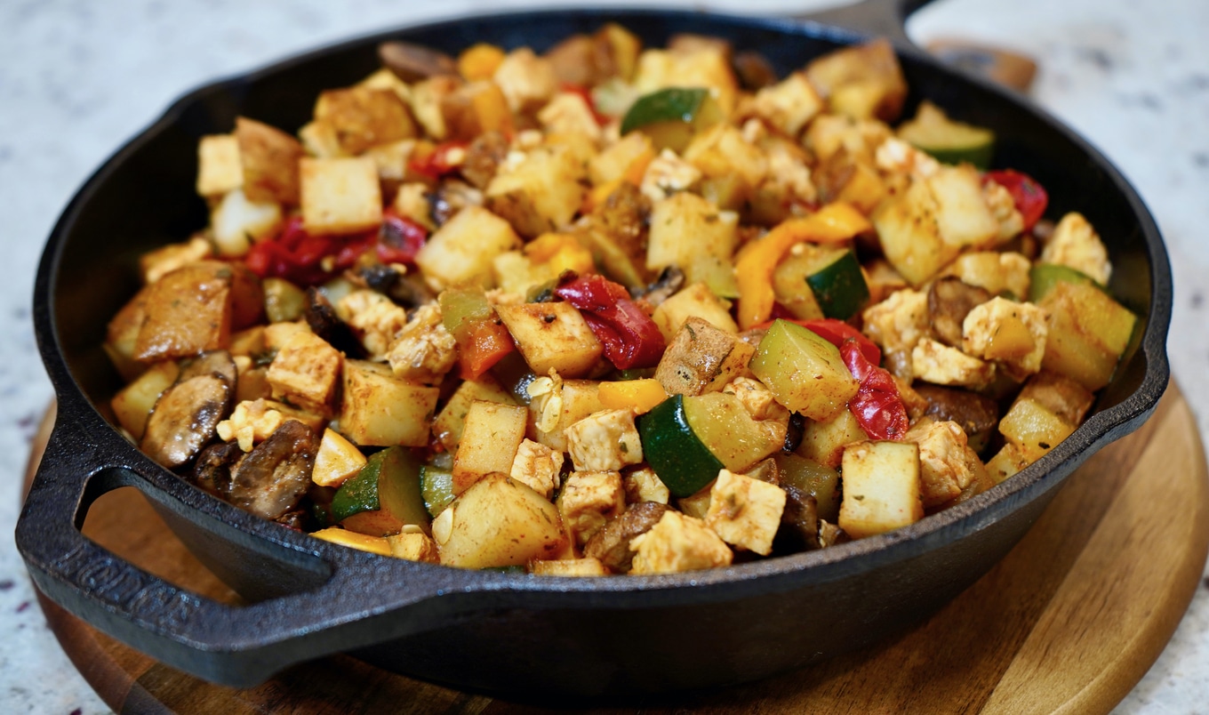 Smoky Tempeh, Mushroom, and Roasted Potato Breakfast Skillet