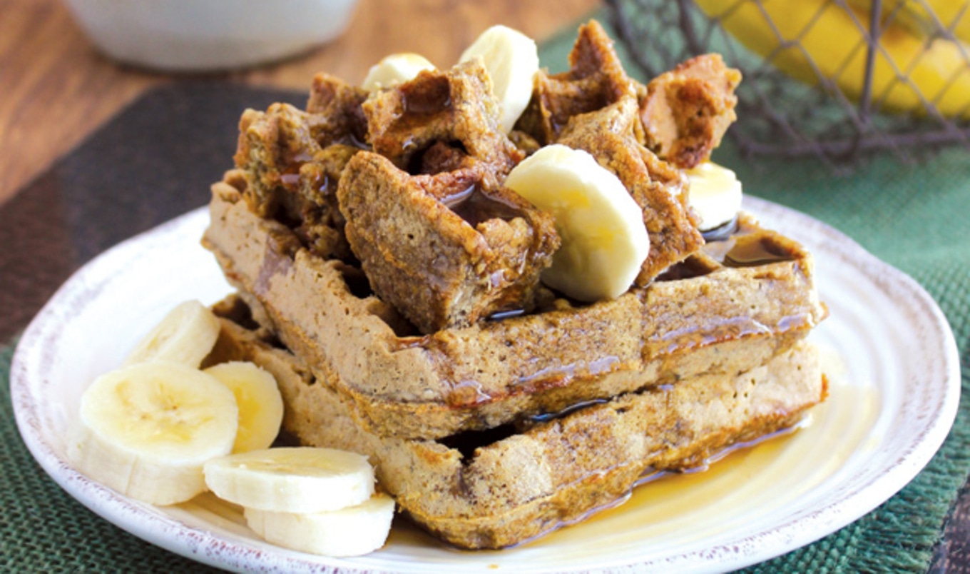 Plant-Based Banana Oat Waffles With Maple Syrup