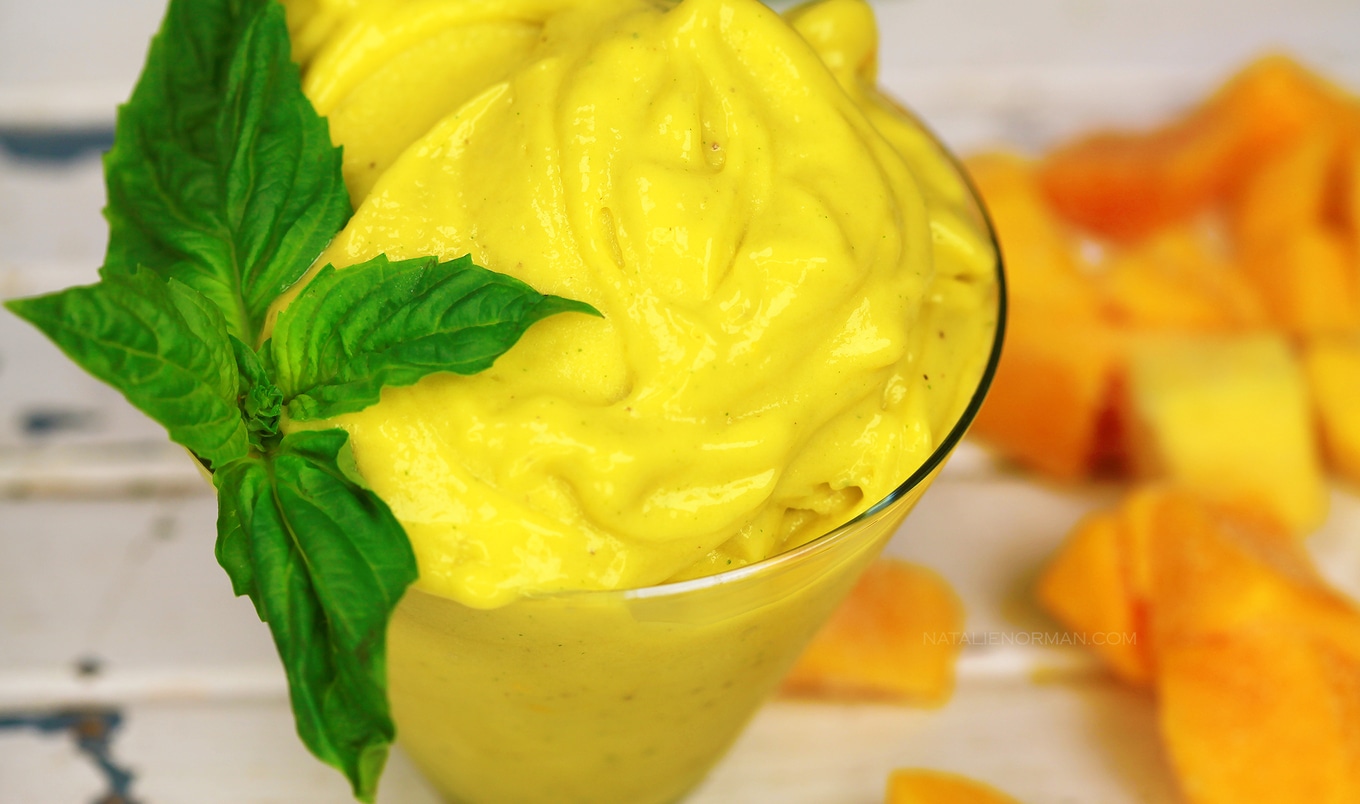 Easy Four-Ingredient Mango Basil Sorbet